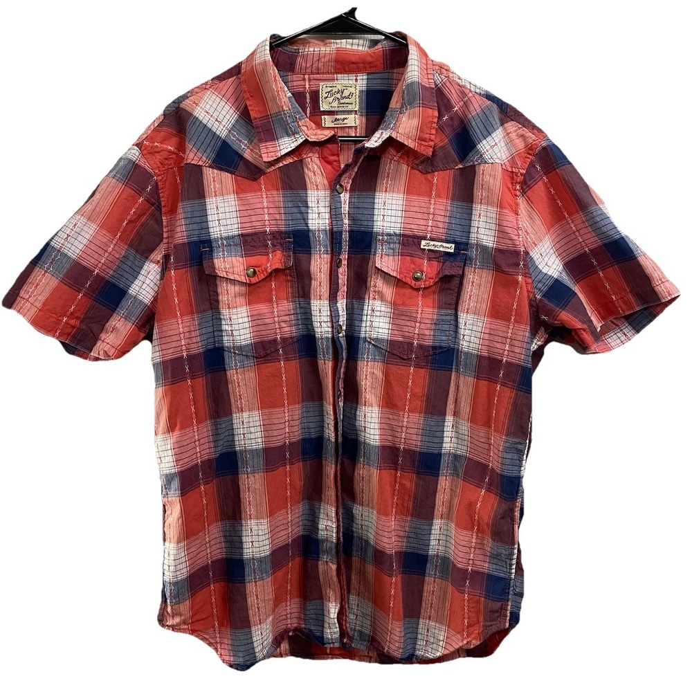 Lucky Brand‎ Mens Country Western Plaid Men's Cowboy Button Down Shirt Orange L